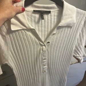 White House Black Market Women's White Ribbed Polo Top